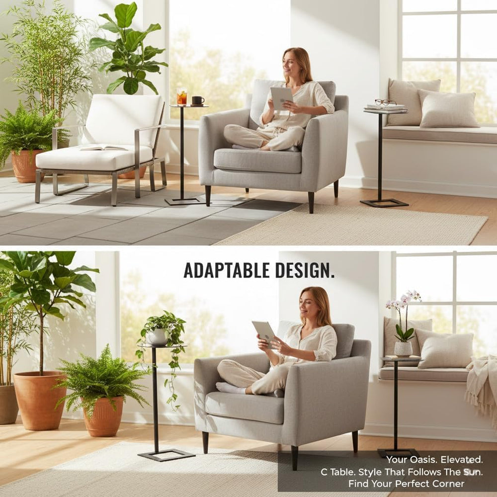 Stable C Table End Table, 23.4" Tall C Shaped Side Table that Slides Und...