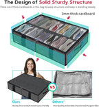 Onlyeasy 2 Pack Under Bed Shoe Storage Organizers with Handles & Clear window (Fit 14 +14 Pairs), Sturdy Underbed Box Organizer Shoe Storage Bags for Kids & Adults, Linen-like Black, MXAUBS14S14