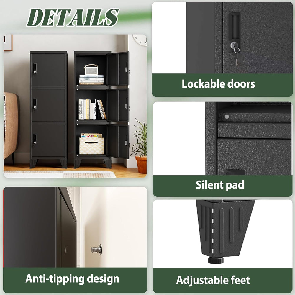 Metal Lockers for Employees-3 Doors Storage Locker with Shelves and Lockable ...
