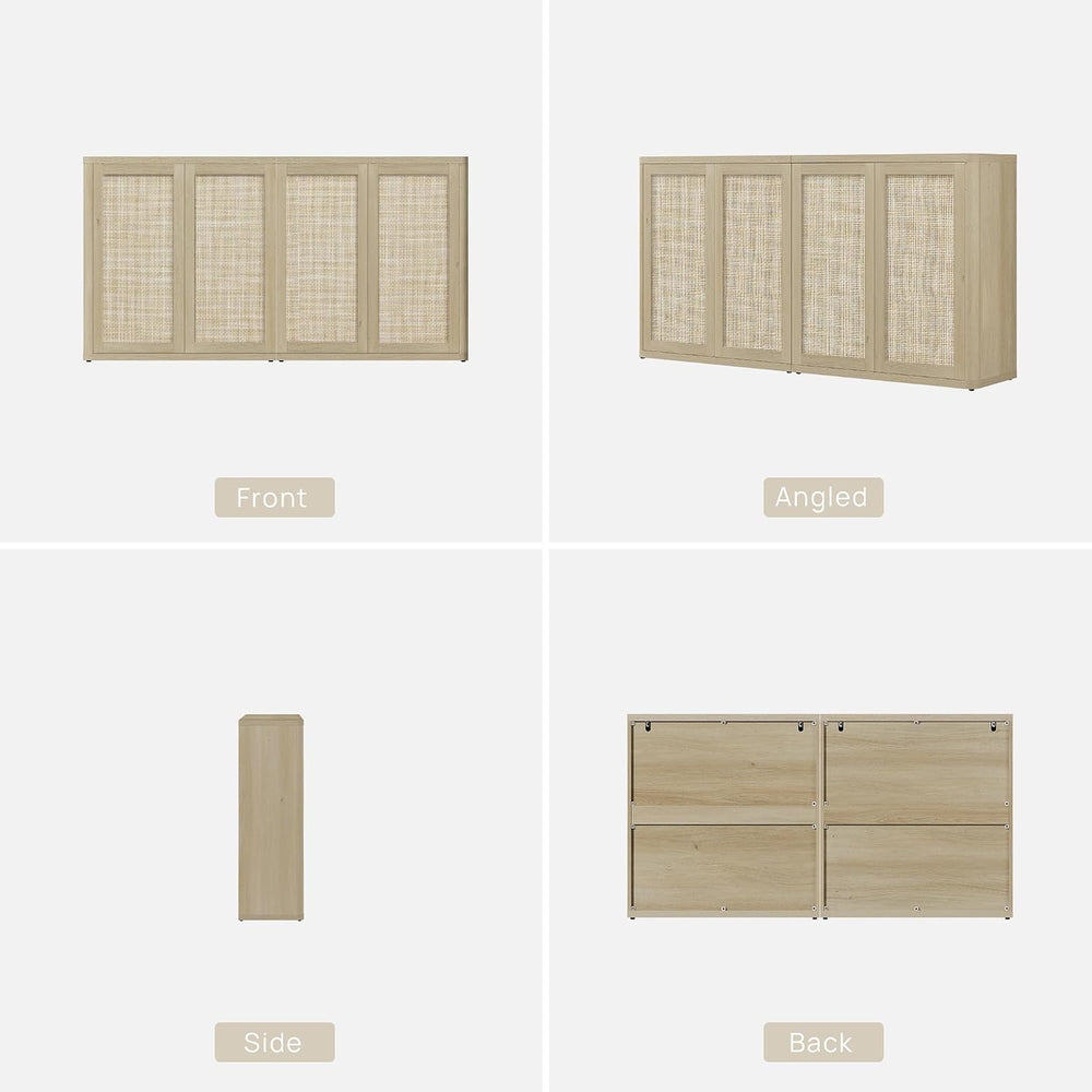 SICOTAS Rattan Buffet Sideboard Storage Cabinet - 64" Modular Boho Farmh...