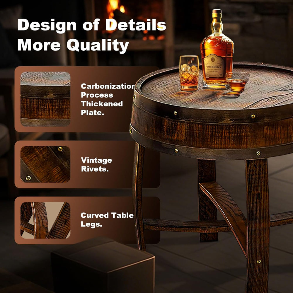 Wine Barrel Table - Whiskey Barrel End Table for Living Room, Cafe, or Office...