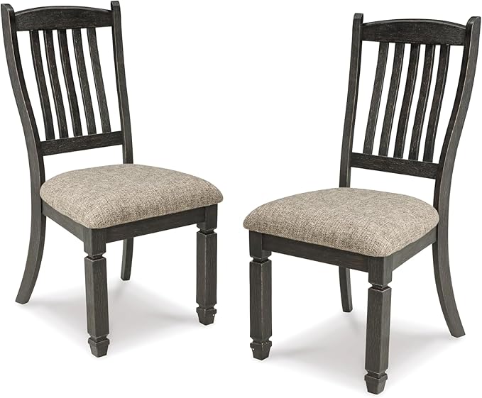 Signature Design by Ashley Tyler Creek Dining Room Upholstered Side Chair, 2 Count, Solid Wood, 19.25" H, Black and Grayish Black
