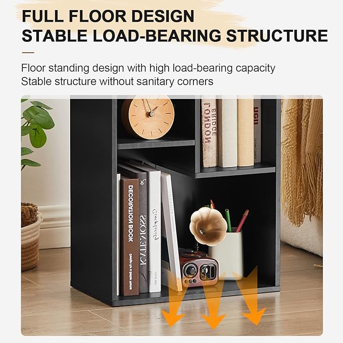 VECELO 3-Tier Small Bookcase, 4 Cube Bookshelf, Fits Tallest Hardwares, Moder...