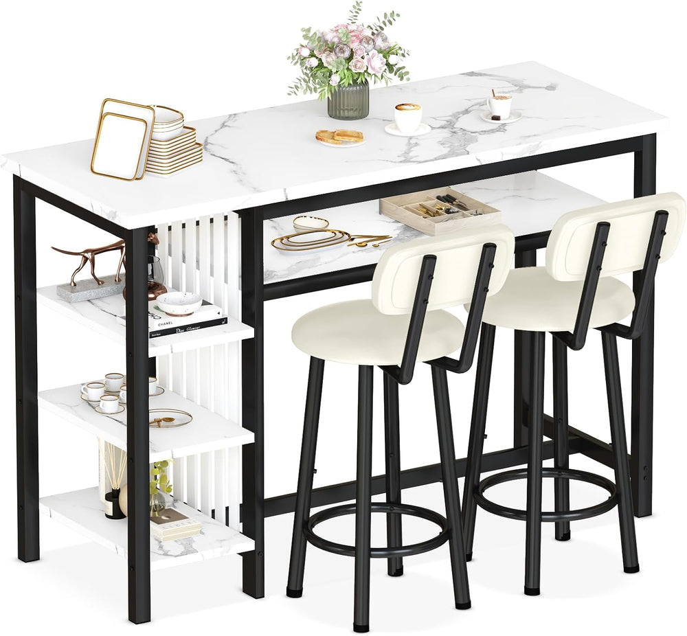 Lamerge Furniture Kitchen Bar Height Table and Chairs for 2, 5-Tier Compact D...