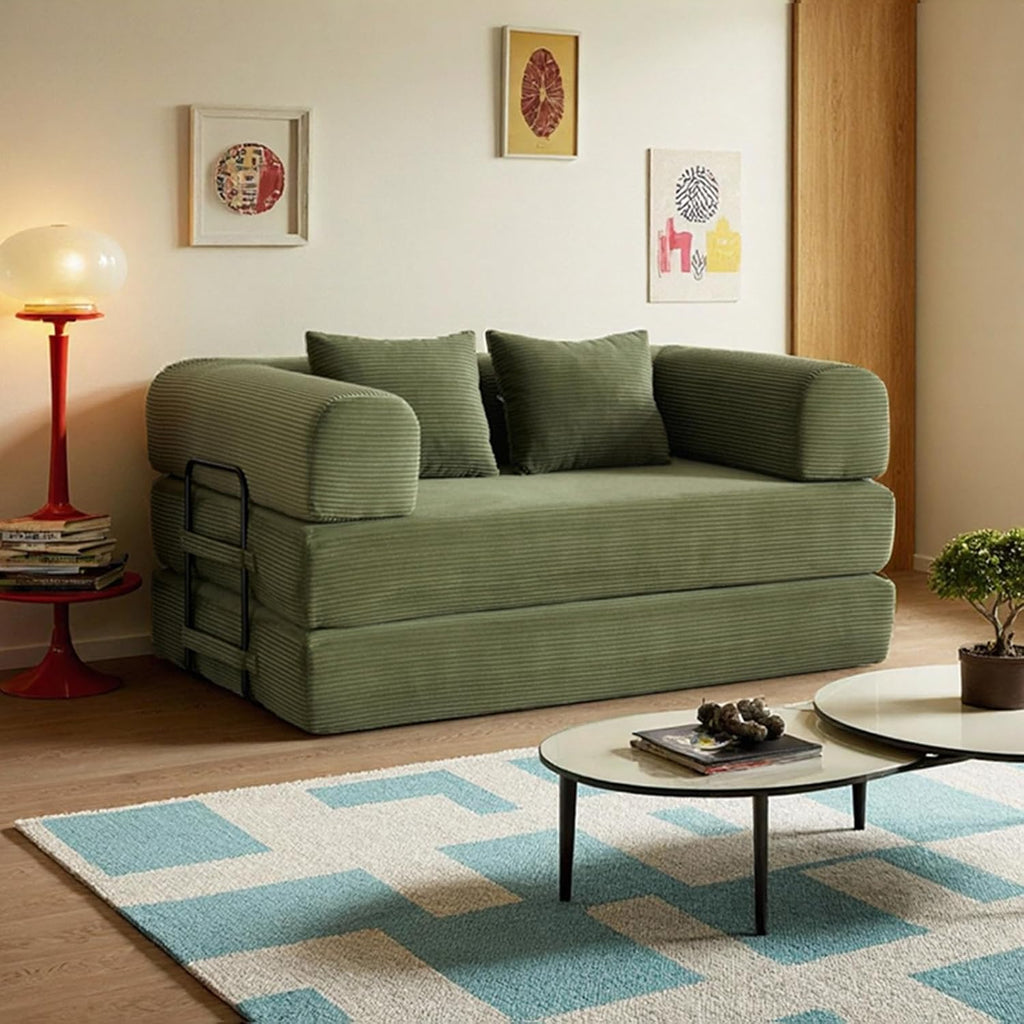 59in Boneless Couch Convertible Futon Sofa Bed Queen for Small Space | Corduroy Boneless Sleeper Sofa, Pull Out Modular Couch, Apartment Friendly for Study Room & Living Room, No Assembly | Green