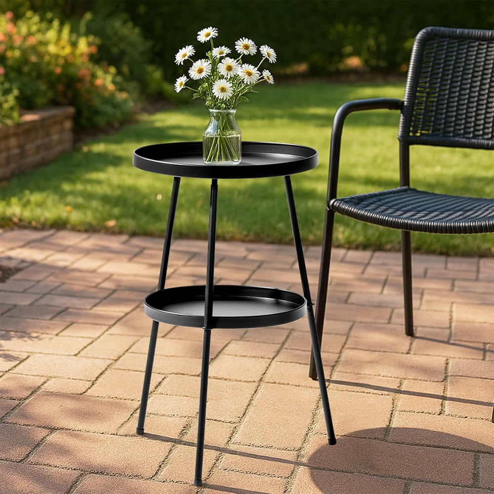 Vasitelan 2 Tier Side End Table Metal Round Coffee Tables Nightstand for Smal...