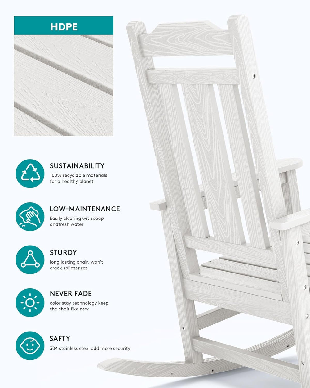 SERWALL Oversized Outdoor Rocking Chair Set of 2, HDPE Outdoor Rocking Chair ...