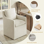 Upholstered Dining Chairs with Casters, No Assembly Modern Accent Armchair with Rollers for Dining Room, Bedroom, Living Room, Reading Room, Already Assembled, Beige, 4 Box