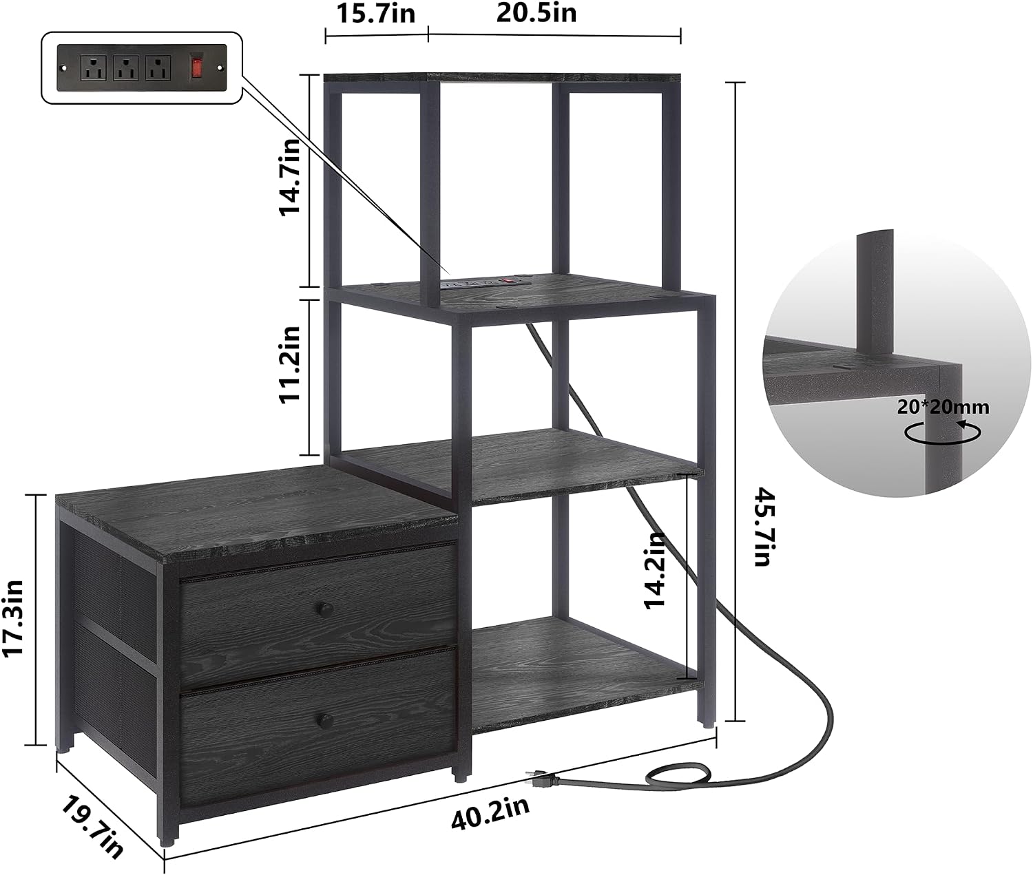 Mini Fridge Stand with Storage, Microwave and mini Fridge Stand with Power Outlet, Coffee Bar,Kitchen Baker,for Dorm,Office(Black)