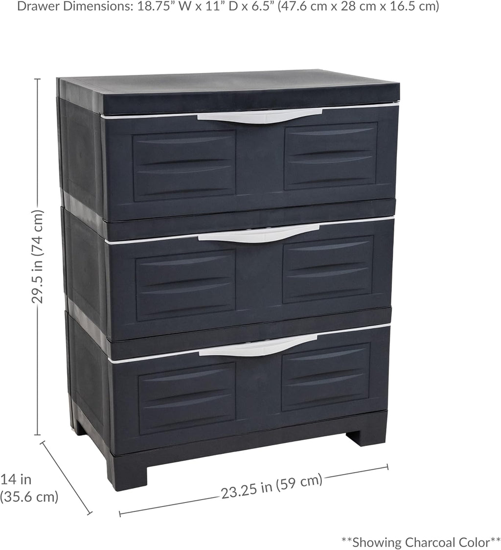Sunnydaze 3-Tier Storage Cabinet with Drawers - Indoor or Garage Plastic Storage Drawers Organizer - 29.5" H - Garage, Office, Home, Laundry Room - Speckled White