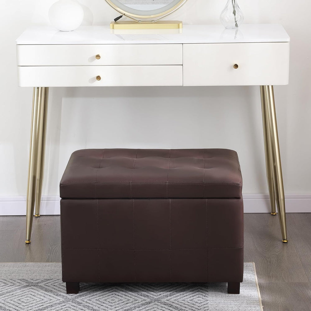 Asense 24-Inch Storage Ottoman Bench,Foot Stool Ottoman with Storage, Faux Le...