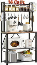 Coffee Bar, Bakers Rack with Storage, 25.6 Inches Microwave Stand, 5 Tier Kitchen Shelves Appliance Storage, 12 S Hooks Large Coffee Station for Spices, Pots and Pans, Rustic Brown