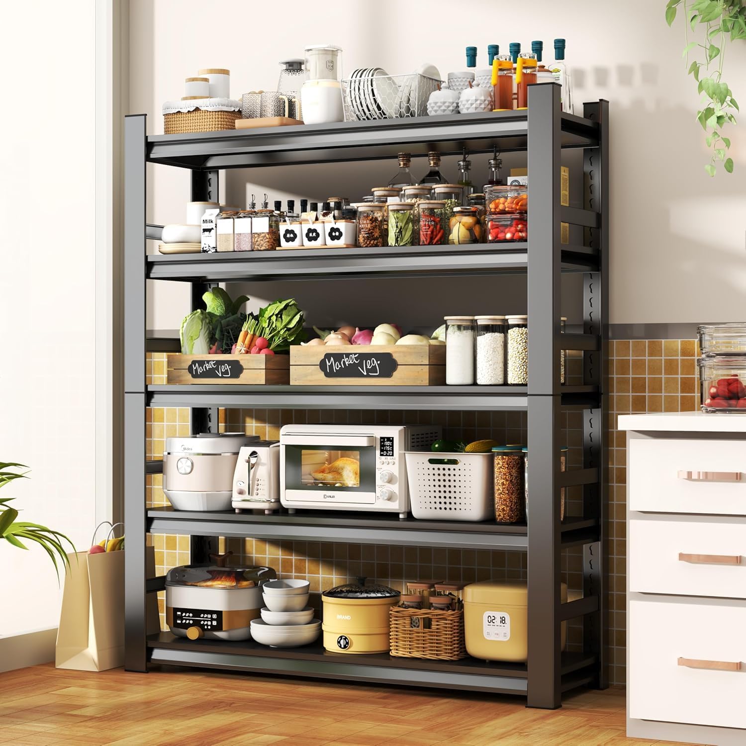Garage Storage Shelves,5 Tier Shelving Unit, 40 inch Wide, 18” Deep, 78” Tall Organizer Metal Shelf for Basement/Laundry/Pantry Heavy Duty, Adjustable,Easy to Install (5Tier-47"Wx18"Dx78"H with Fence)