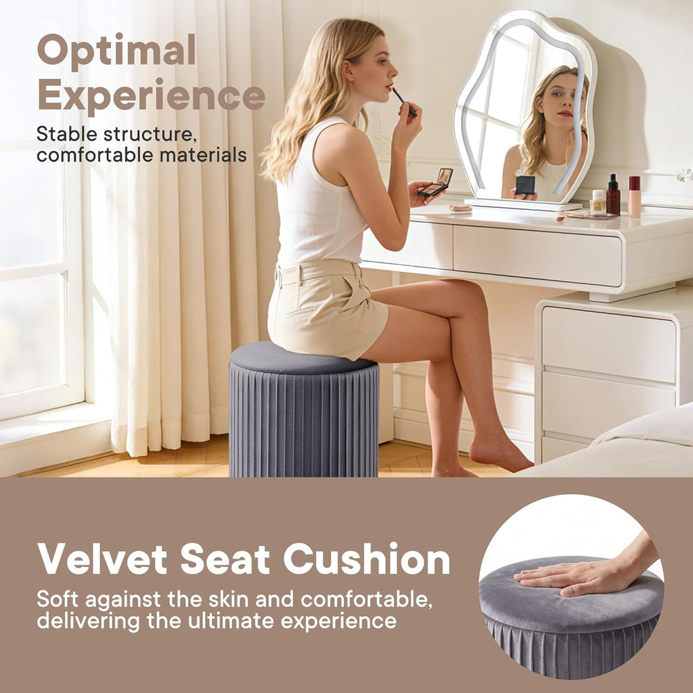 DUMOS Round Ottoman with Storage Set of 2, Vanity Stool Chair with Storage, M...