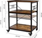 AHB 24" Kitchen Cart with 4 Smooth Wheels and 10 Hooks, 3-Tier Microwave Stand Rolling Bakers Rack Coffee Cart Shelf Organizer for Living Room Decoration