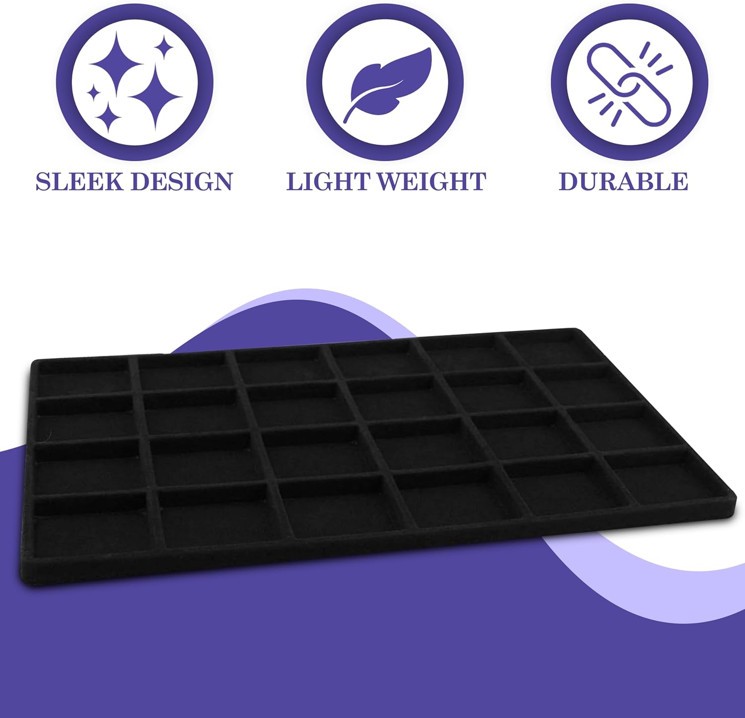 Novel Box 5 Pack 24-Slot Black Liner Jewelry Storage Tray Inserts 14.75x8.25x1 Inches - Jewelry Organizer Pad for Drawers & Store Displays - Jewelry Display Pads for Rings Earrings & Pendants