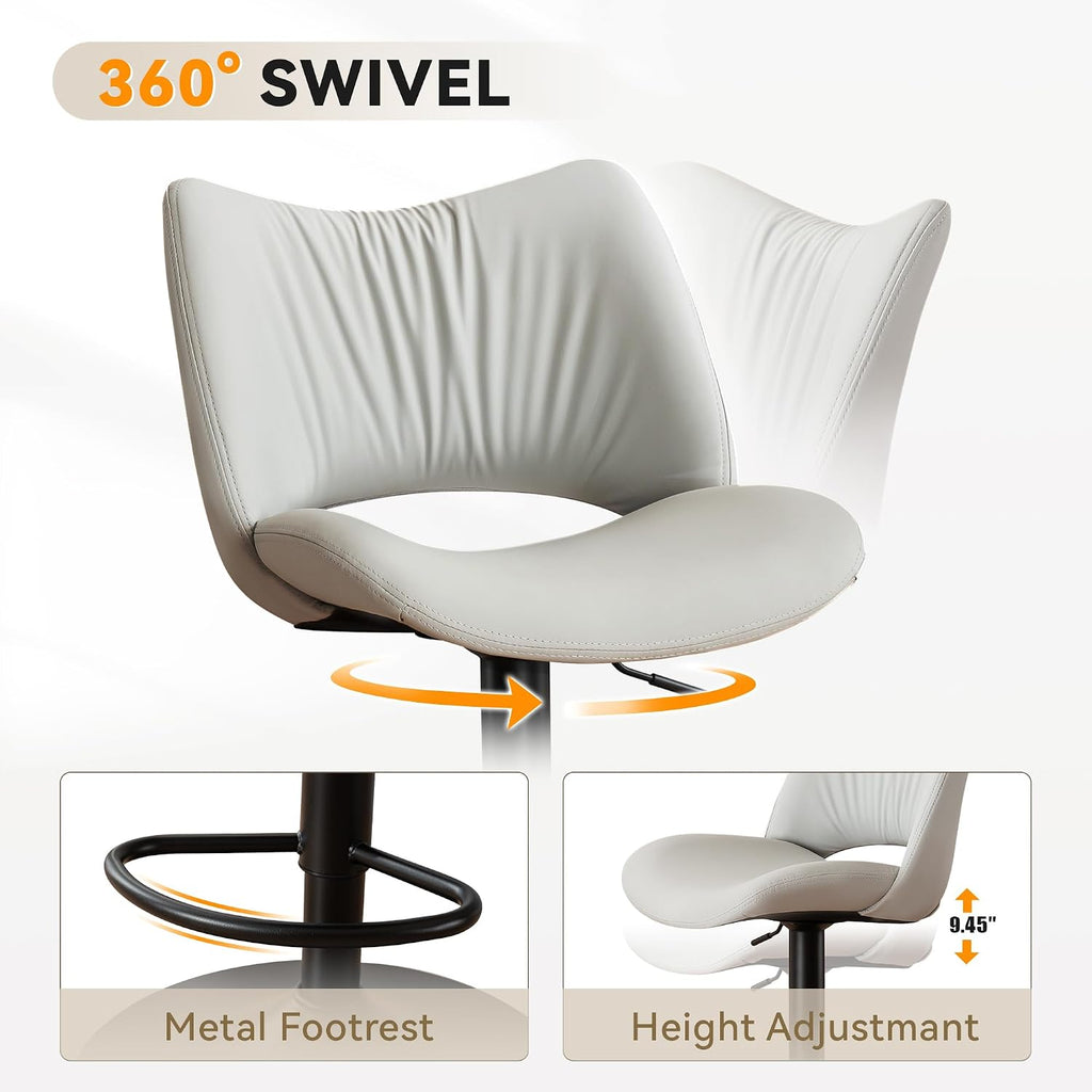 Rowill Bar Stools Set of 2 Modern Counter Height Barstools Swivel Adjustable Faux Leather Bar Chairs for Kitchen Island with Back and Metal Base, Gray