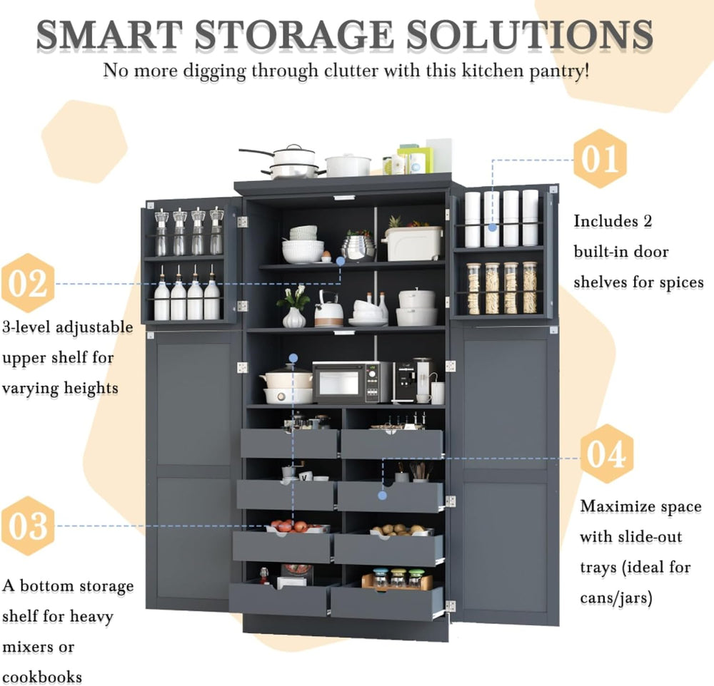 Hassyee 35.5 x 17.6 x 70.9 inch Freestanding Kitchen Pantry Cabinet, Tall Sto...