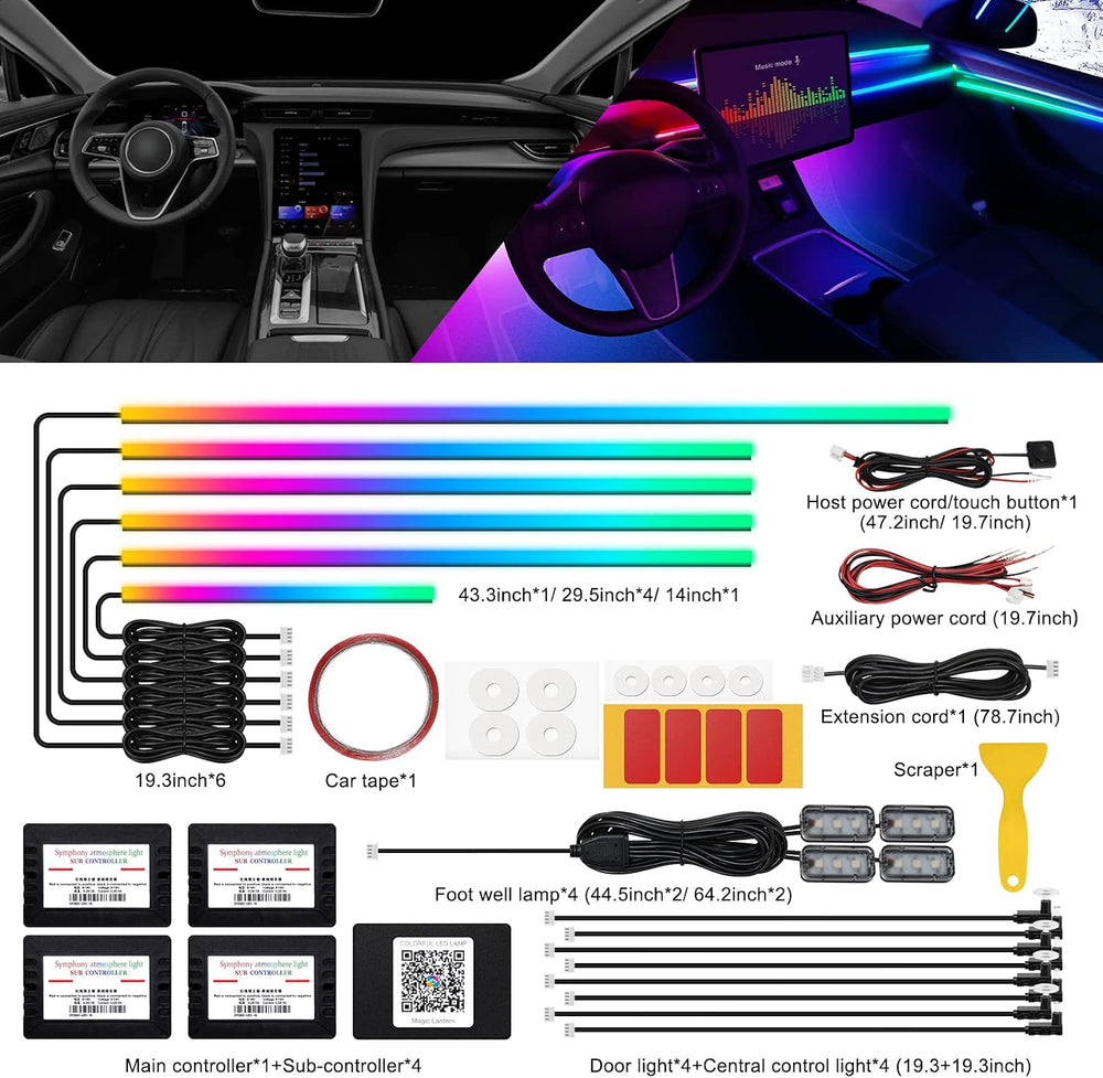 Dreamcolor Acrylic Interior Car LED Strip Light with Wireless APP, RGB 18 in ...