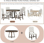 5 Pieces Dining Table Set with 42" Table,Living Room Furniture W/ 4 Upholstered Chairs,Tabletop Can be Adjusted from Round to Oval in Shape,for Restaurant,Home Bistro,Walnut