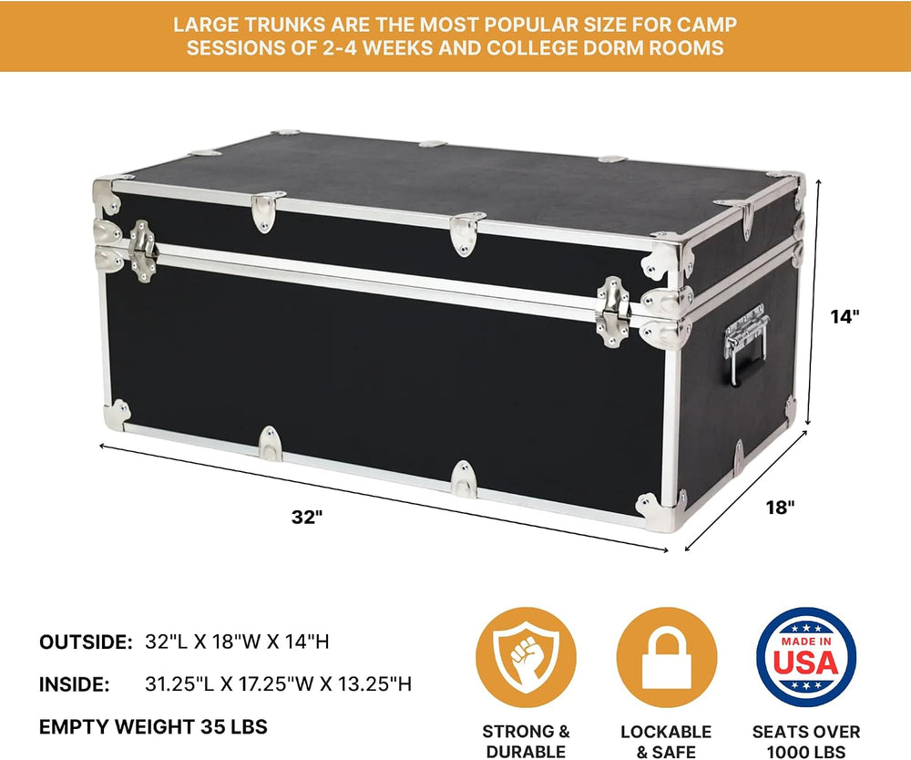 Rhino Large Essential Trunk with Wheels, Tray & Lid Organizer for Camp