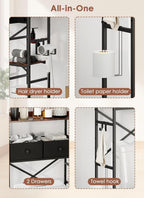Over The Toilet Storage Rack, 7-Tier Over Toilet Bathroom Organizer with Adjustable Shelf, Above Toilet Storage Cabinet with Hooks, Space-Saving, Brown Shelf