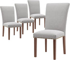 Stylish Dining Chairs Set of 4, Upholstered Parsons Dining Room Chair with Nailhead Trim, Kitchen Room Chair with Thick Cushions and Wood Legs, Nailhead Trim, Light Grey