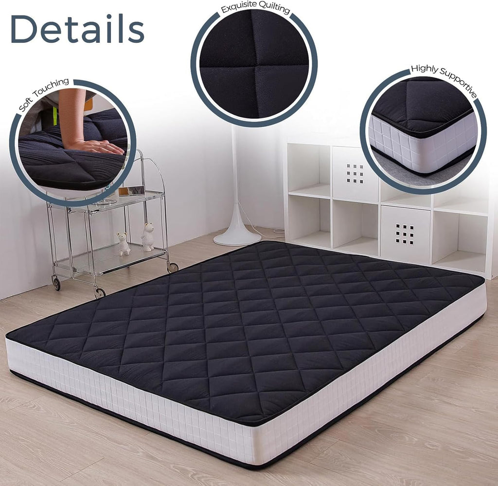 MAXYOYO 6" Extra Thick Futon Mattress Floor Mattress, Queen Size Diamond Pattern Mattress Pad Tatami Pad Japanese Floor Mattress for Adults Floor Roll Up Mattress Guest Mattress, Black
