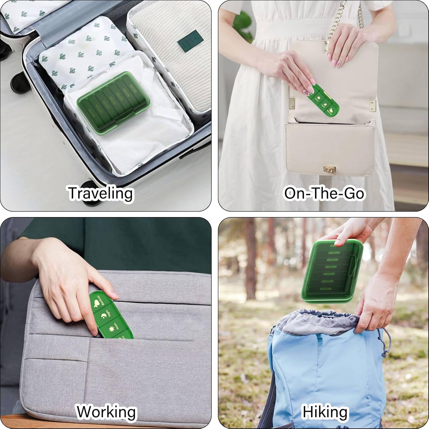 Weekly Pill Organizer 4 Times a Day, 7 Day Pill Box 4X, Portable for Travel Pill Case for Pills/Vitamin/Fish Oil/Medication/Supplements (4x7 Green)