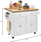 Finnhomy Rolling Kitchen Island With Drop Leaf, Thicken Rubberwood Top, Spice Rack, Towel Rack, Drawer, 43.3" Portable Mobile Kitchen Island Carts Table, Storage Cabinet, Both Wheels and Feet Included