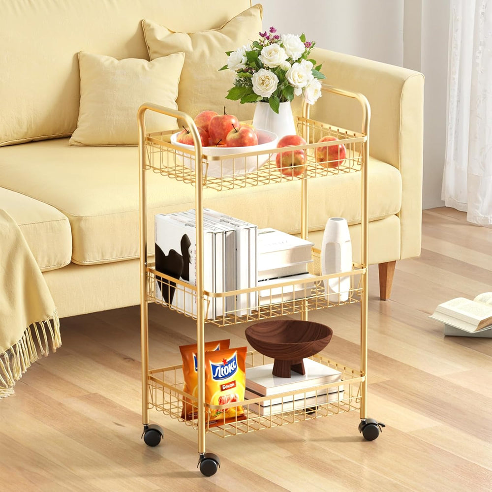 3 Tier Rolling Utility Cart, Storage Trolley Service Cart with Wheels Easy As...