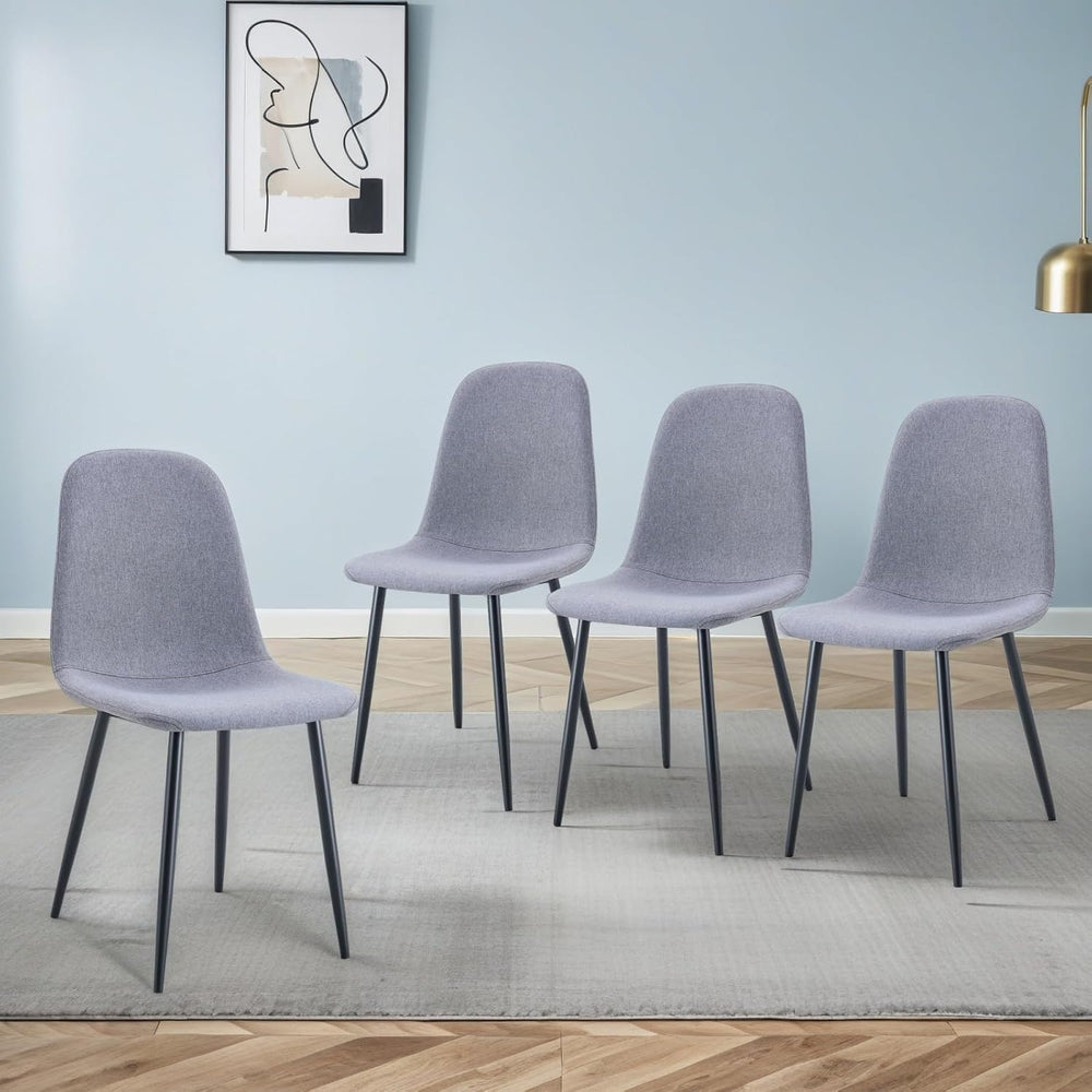 Modern Linen Dining Chairs Set of 4, Luxury Upholstered Kitchen Chairs with H...