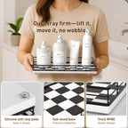 Toilet Tank Tray Organizer – Oak Wood Bathroom Counter Basket with Metal Frame, Back of Toilet or Tank Top Paper Holder Storage – Black & White Modern Decor