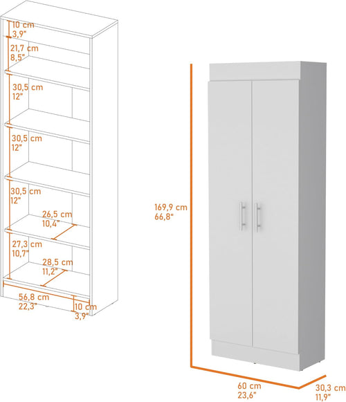 23.6" D*11.9" W*66.8" H Freestanding Kitchen Pantry with 4 Shelves, Double Door, Rectangular Storage Cabinet, Modern Minimalist, for Living Room, Dining Room, White