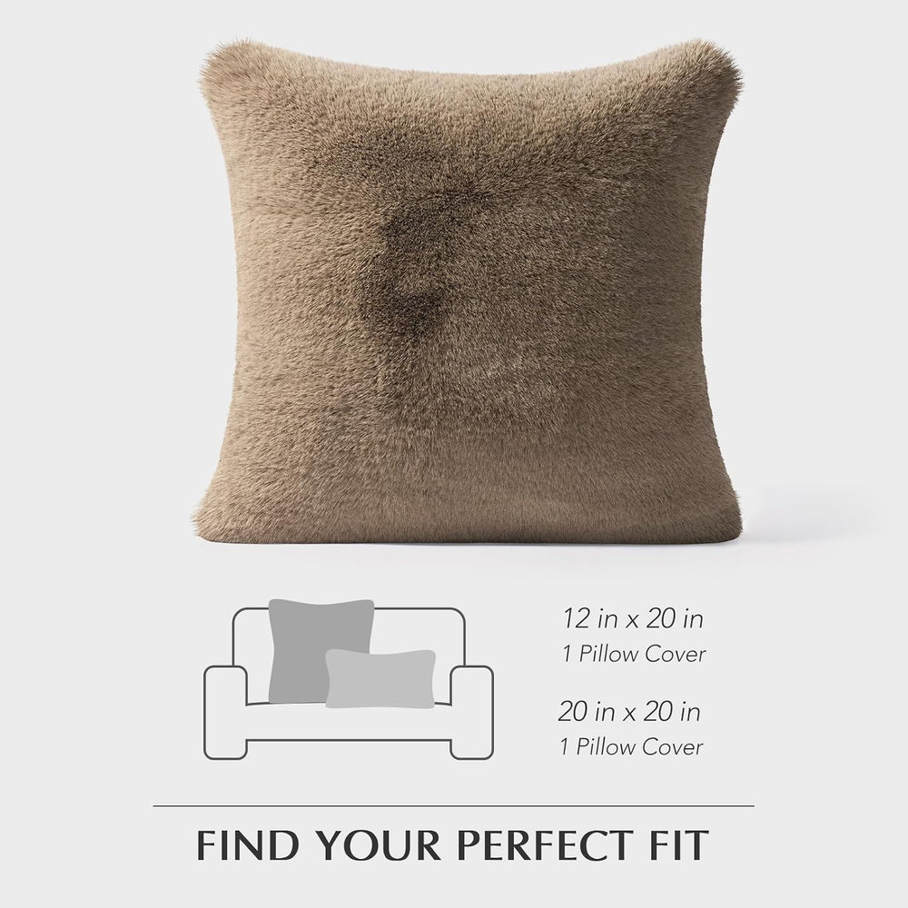 EverGrace Faux Chinchilla Fur Throw Pillow Cover, 20"x20", Tawny Mink