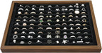 MOOCA 2 Pcs Wooden Ring Display Tray Set with Black Suede Lining, Ring Organizer for Jewelry Storage and Display, Walnut Color, 14W x 9.7D x 1.2H in