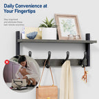 Tatub 20" Rustic Coat Rack Wall Mount with Shelf, Wall Hooks with Shelf, Heavy Duty Entryway Organizer Hangers for Hanging, Hat, Bag, Jacket for Bathroom, Living Room, Bedroom, Ebony