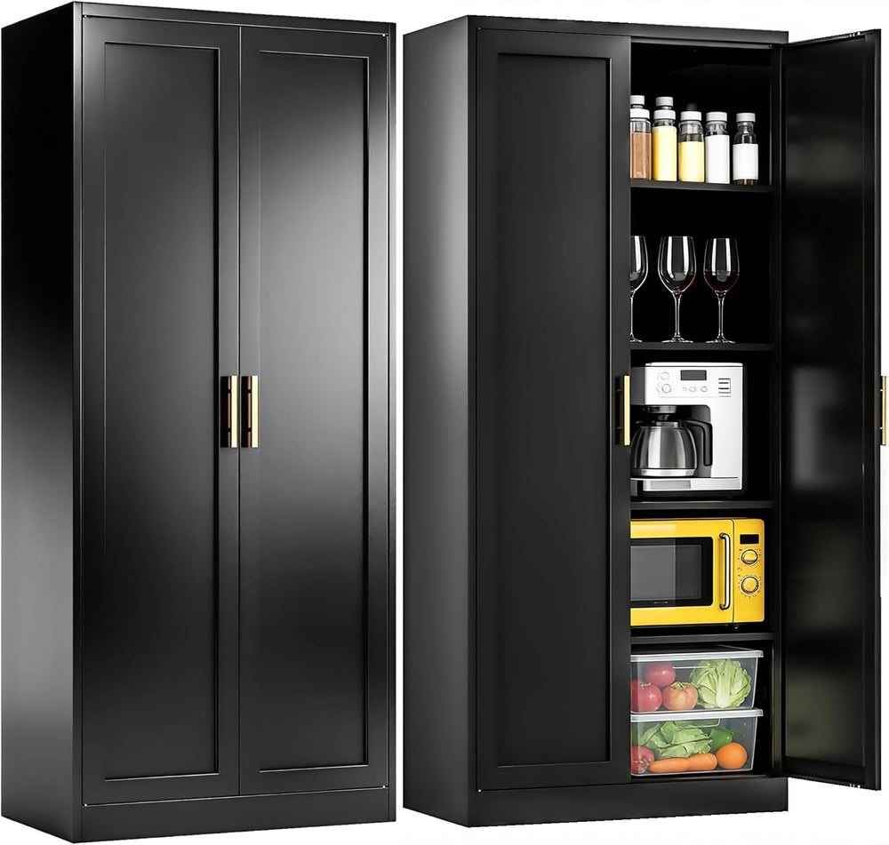 71" Tall Kitchen Pantry Cabinet, Metal Kitchen Pantry Storage Cabinet wi...