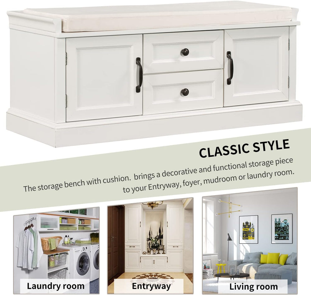 GDFStudio Jasd 42.50" Storage Bench with 2 Drawers and 2 Cabinets, Shoe ...