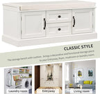42″ Storage Bench with 2 Drawers and 2 Cabinets，Multipurpose Entryway Shoe Rack W/Removable Cushion，for Living Room Hallway Porch,White