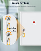 Uniclife Wall Mount Medicine Cabinet with Key Lock Locking First Aid Cabinet Lockable Medical Cabinet Large Capacity Medicine Organizer Secure Steel Wall Cabinet Metal Storage Box, White