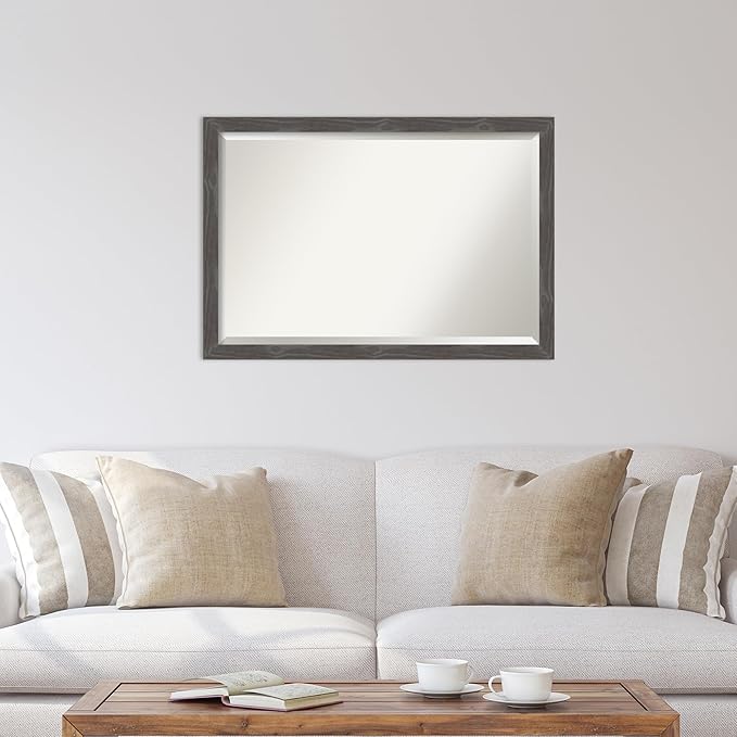 Amanti Art Grey Wall Mirror 27x39 Woodridge Rustic Grey Rectangle Bathroom Mirror for Wall Decor Living Room, Large Country Rustic Wood Frame, Hangs Horizonally and Vertically, Bathroom Decor,