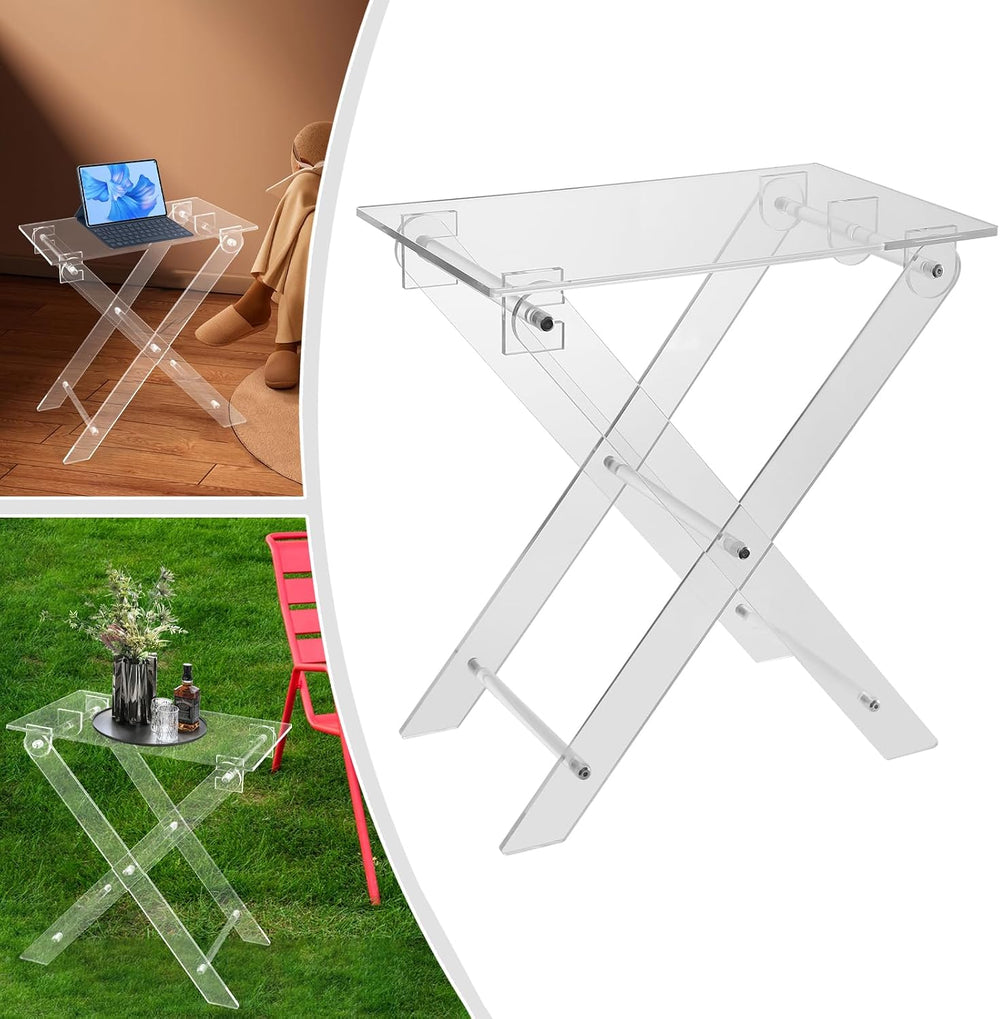 Acrylic Folding Table TV Tray, Foldable Acrylic Computer Stand, X Table Leg T...