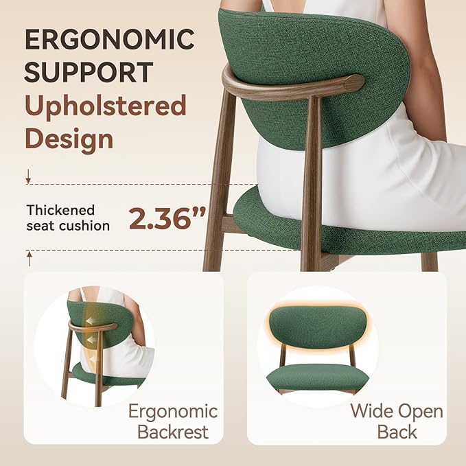 Dining Chairs Set of 2, Curved Back Kitchen Room Chairs with Metal Legs and Anti Slip Pads, Upholstered Dining Chair for Home and Restaurant, Green