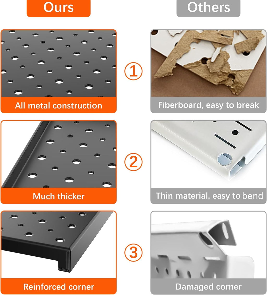 TORACK 4 PCS 12"x16" Metal Pegboard Panels for Garage, Workbench, Shop, Tool Organizer Peg Board with 1/8" & 1/4" Holes, Modular Wall-Mounted Pegboard for Pegboard Hooks (Black)