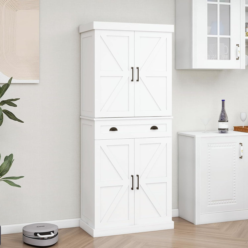 Tall Free Standing Kitchen Pantry Storage Cabinet, Wooden Farmhouse Style, De...
