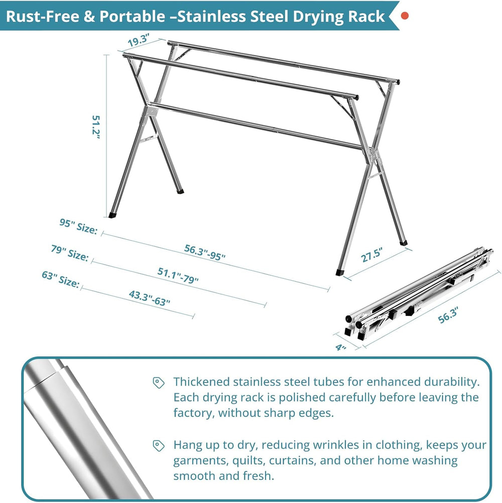 JAUREE 79 Inches Clothes Drying Rack, Drying Rack Clothing Folding Indoor Out...