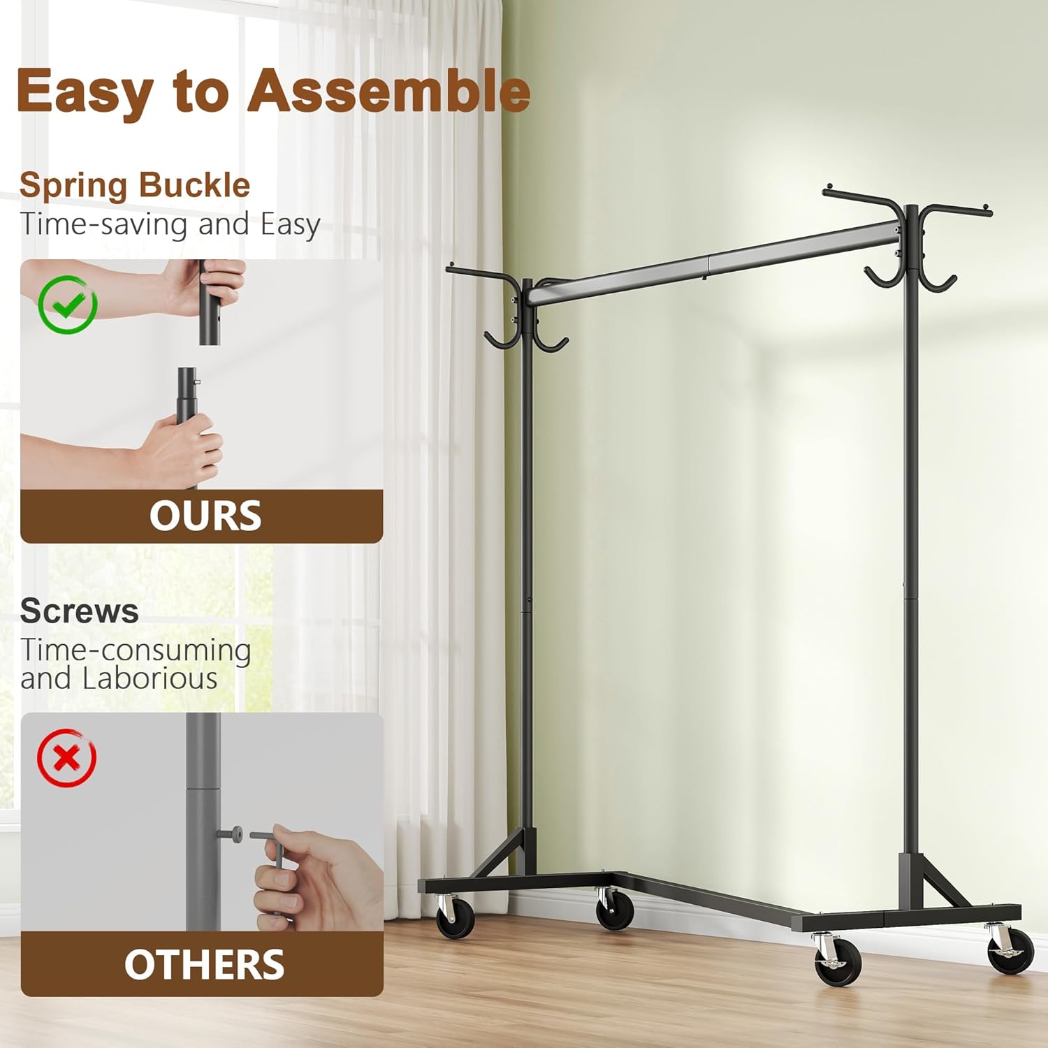 Hoctieon Z Clothes Rack with Cover, Metal Heavy Duty Clothing Rack, Rolling Garment Rack with Wheels, with Dustproof Cover Waterproof Protector, with 2 Durable Zippers, for Hanging Clothes, Black