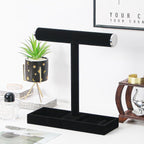 Necklace Display Holder, Bracelet Organizer Stand with Earrings Tray and Metal Lid, Jewelry Scrunchie Watches Tray Rack for Women Home Desk (Black)