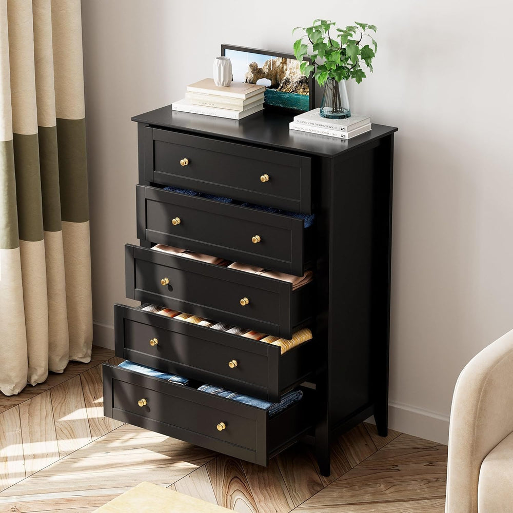 GarveeHome 5 Drawer Dresser for Bedroom, Black Tall Chest Deep Drawers